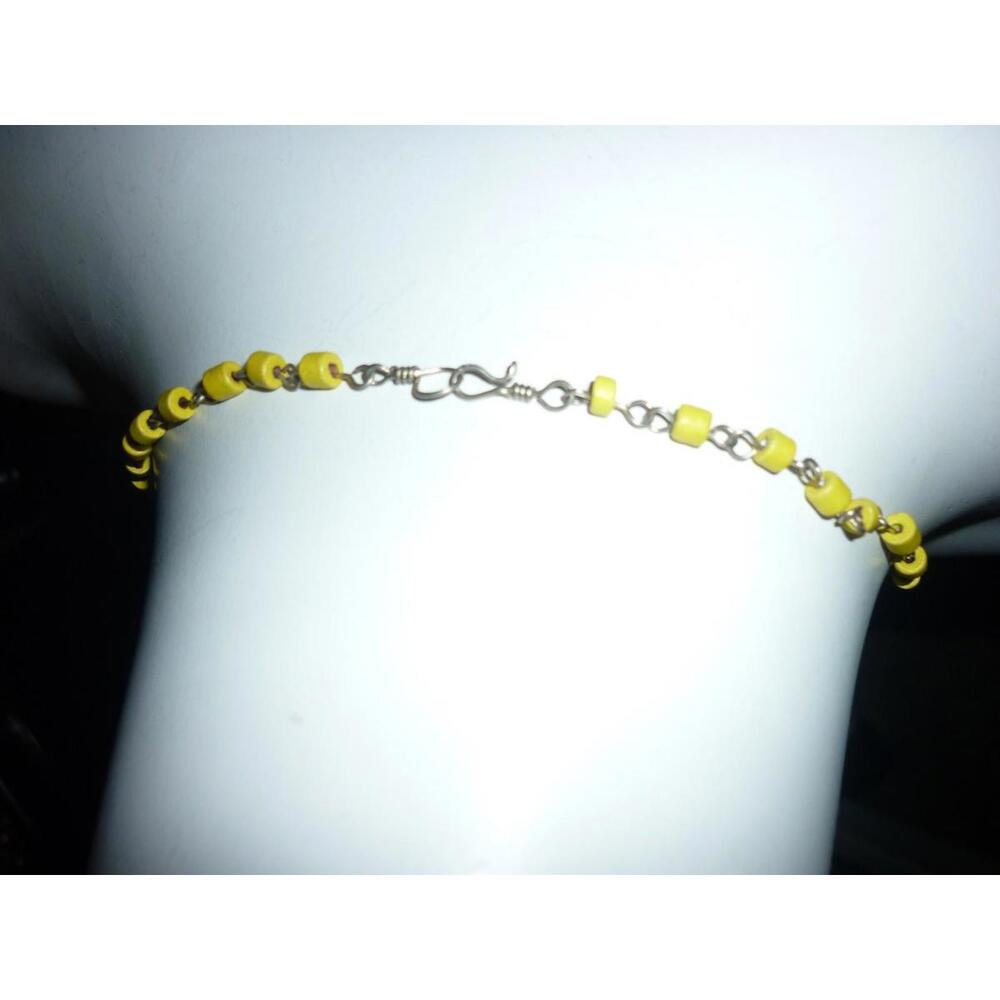 Vintage Yellow Blue Sun Beaded Necklace  Wire 18"‎ - Picture 4 of 4